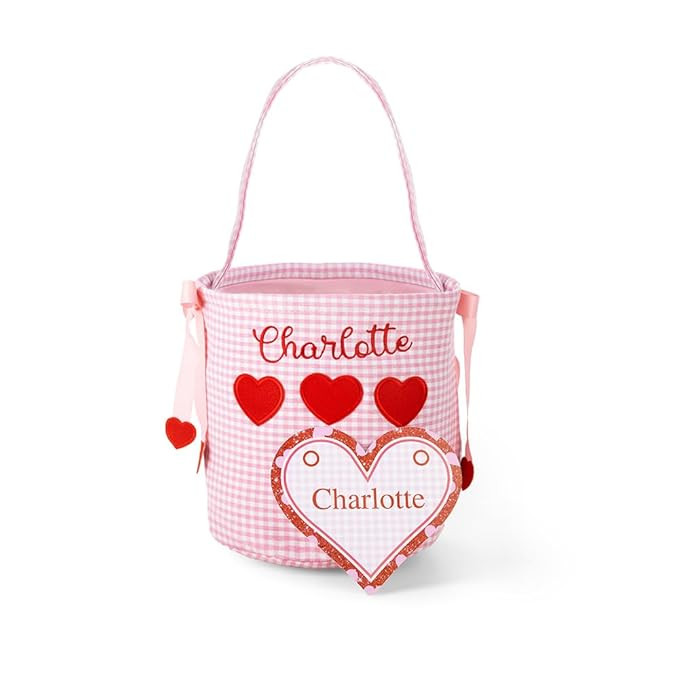 BYFDIY Custom Valentine Day Gift Bucket Gingham Heart Personalized Embroidered Name Gift Baskets ... | Amazon (US)