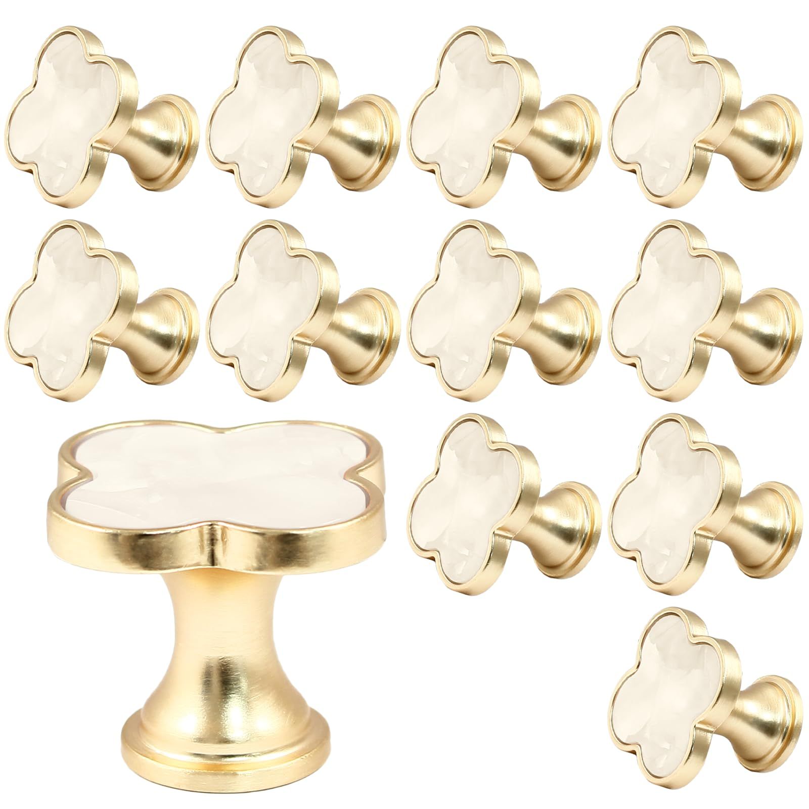 12 Pack Brass Cabinet Knobs, Clover Knobs Decorative Dresser Drawer Knobs, Brushed Gold Kitchen C... | Amazon (US)