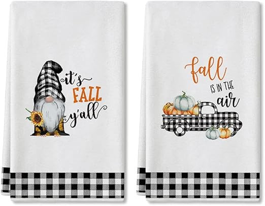 Artoid Mode Buffalo Plaid Pumpkin Gnome Fall Kitchen Towels and Dish Towels It's Fall Y'all, 18 x... | Amazon (US)