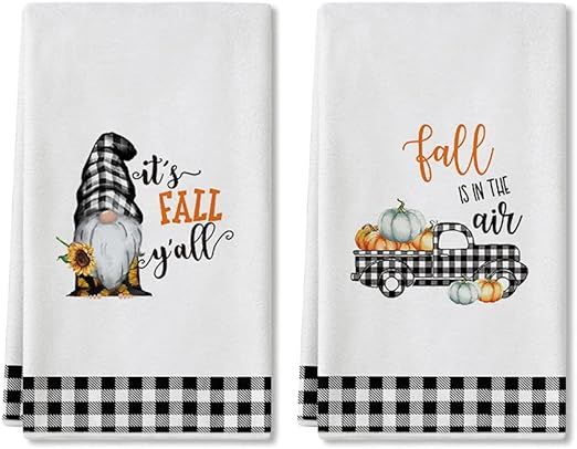 Artoid Mode Buffalo Plaid Pumpkin Gnome Fall Kitchen Towels and Dish Towels It's Fall Y'all, 18 x... | Amazon (US)