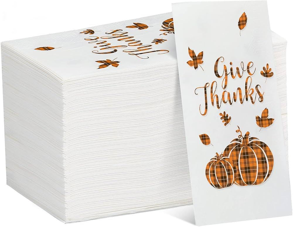 100 Pcs Disposable Thanksgiving Napkins Fall Leaves Paper Napkin Give Thanks Pumpkin Guest Towels... | Amazon (US)