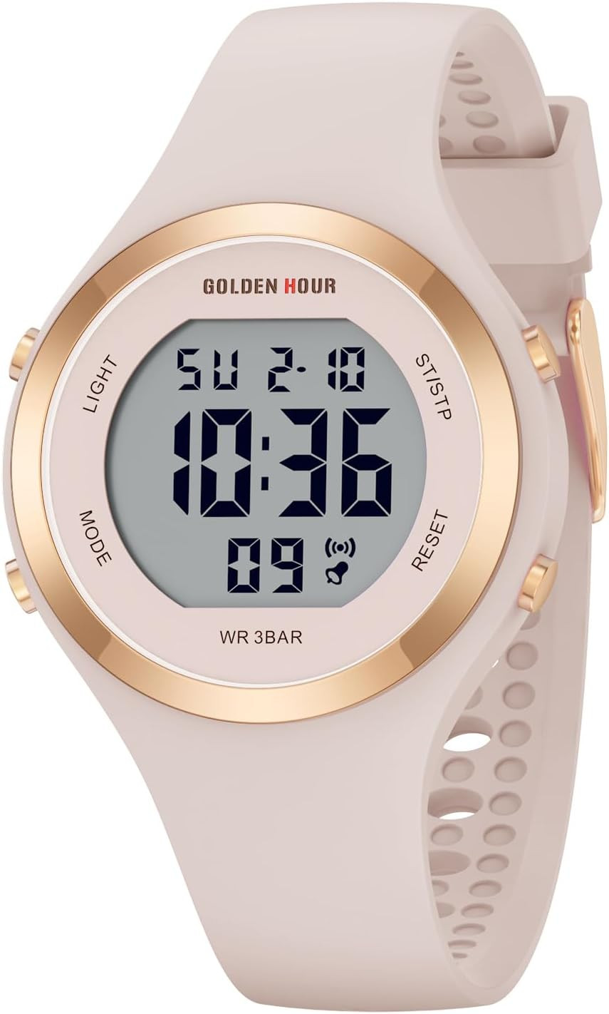 GOLDEN HOUR Waterproof Sport Women's Digital Chronograph Silicone Strap Watch | Amazon (US)