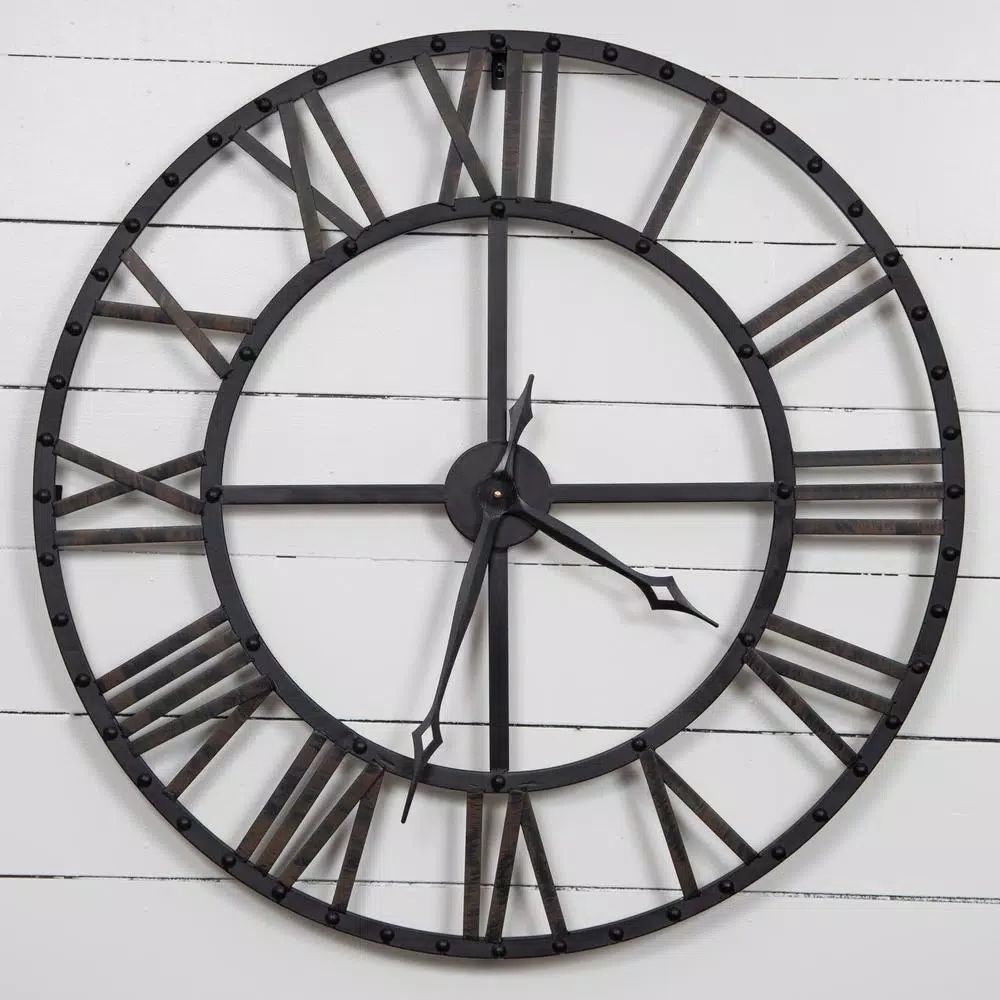 Oversized Black and Bronze Metal Wall Clock | The Home Depot