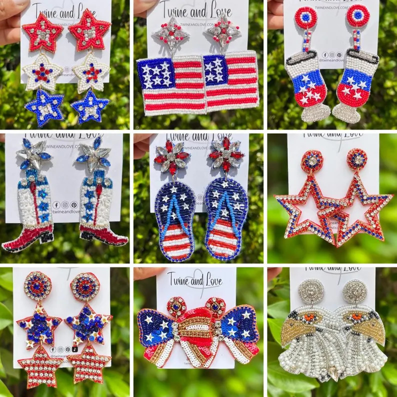 Fourth of July Beaded Earrings, 4th of July Earrings, USA Beaded Earrings, Fourth of July Gifts, ... | Etsy (US)