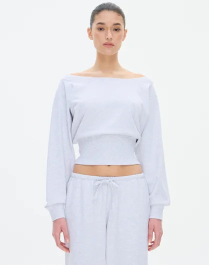 Cotton Off Shoulder Cinch Sweat in Snow Marle | Glassons AU | Glassons (Australia)