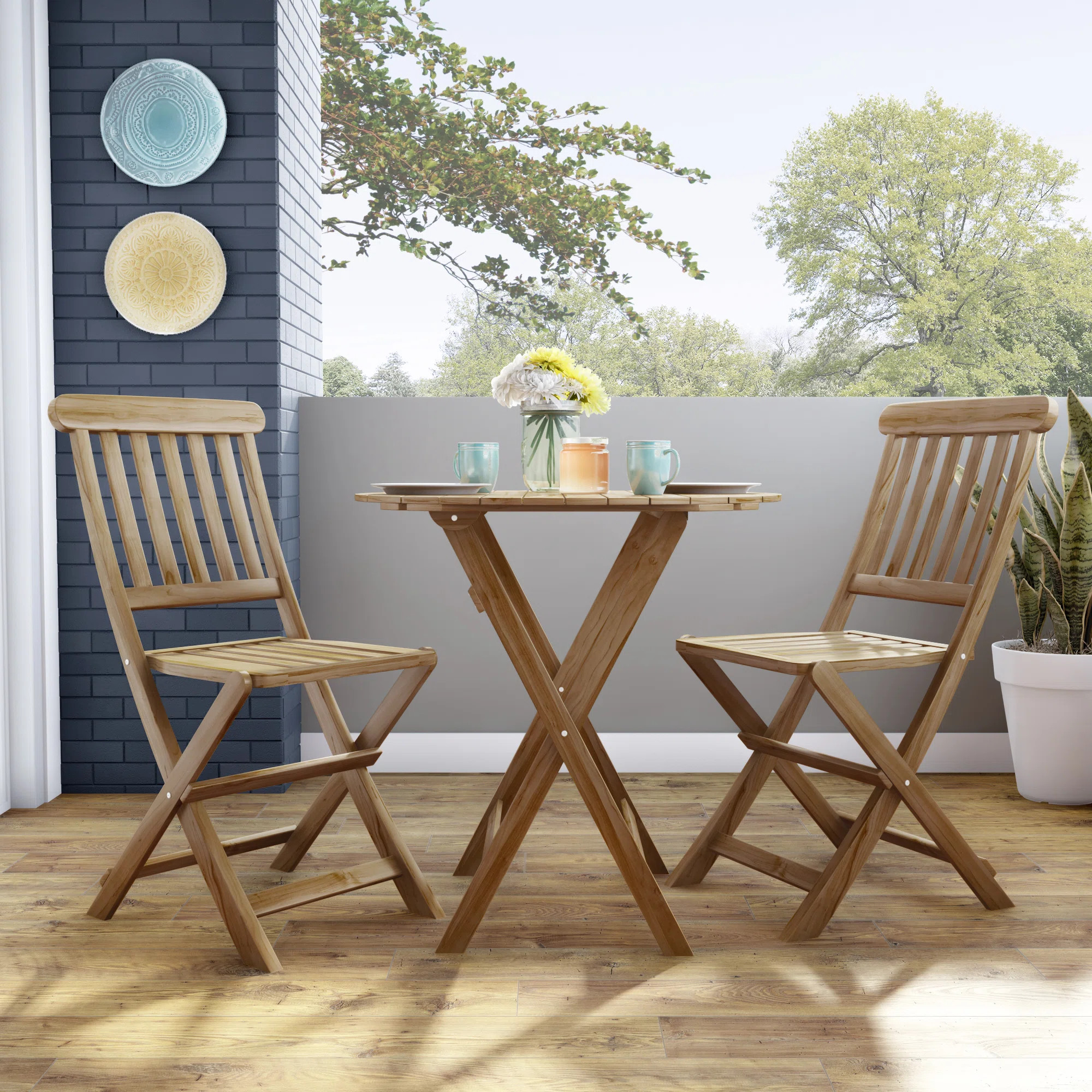 Catalan 2 - Person Wood Patio Dining Set with Extendable Round Table | Wayfair North America