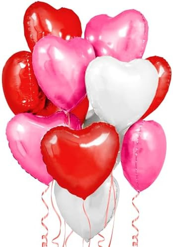 KatchOn, Large Heart Balloons Decorations - 18 Inch Pack of 12 | Pink and Red Heart Shaped Balloo... | Amazon (US)