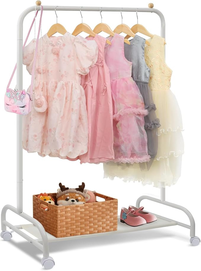 YGJT Kids Clothing Rack, Baby Clothes Racks for Hanging Clothes with Wheels and Bottom Storage Sh... | Amazon (US)