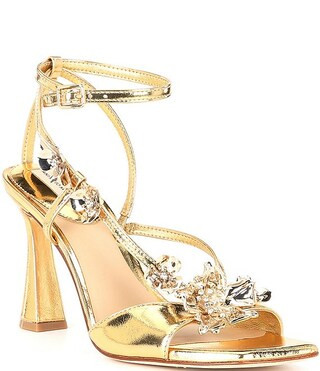 Antonio Melani Zoee Metallic Leather Flower Embellished Ankle Strap Dress Sandals | Dillard's | Dillard's