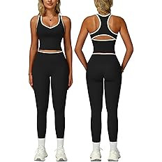 Womens Workout Set Two Piece Racerback Color Block Tank Tops Matching High Waist Leggings Gym Wor... | Amazon (US)