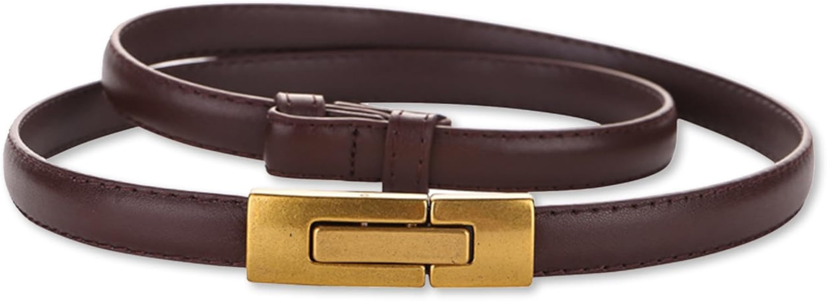 Women Skinny Leather Belt Solid Color Alloy Turn Lock Adjustable Waistband Thin Waist Belt For Dr... | Amazon (US)