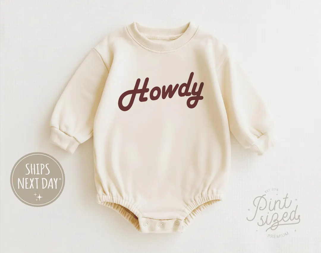 Howdy Baby Long Sleeve Romper Retro Cowboy Bodysuit Country Natural Baby Onesie® Cute New Baby R... | Etsy (US)