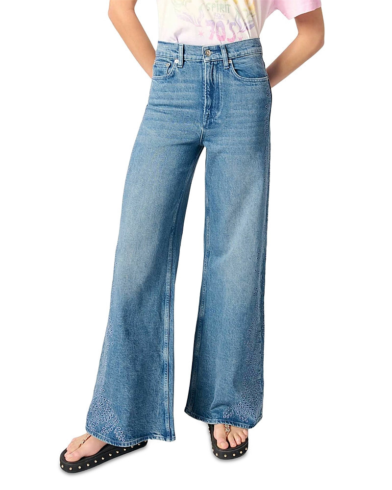 Maje Embroidered High Rise Flared Jeans in Blue | Bloomingdale's (US)