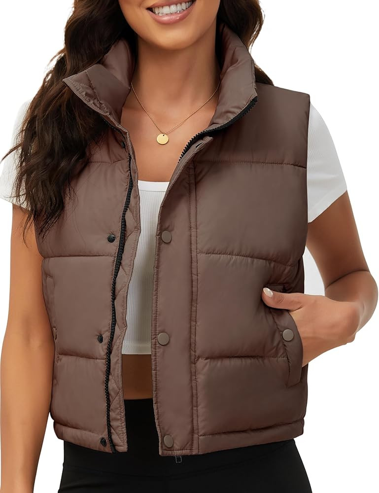 Fengbay Womens Puffer Vest Sleeveless Puffy Cropped Vests Stand Collar Vest Lightweight Bubble Qu... | Amazon (US)