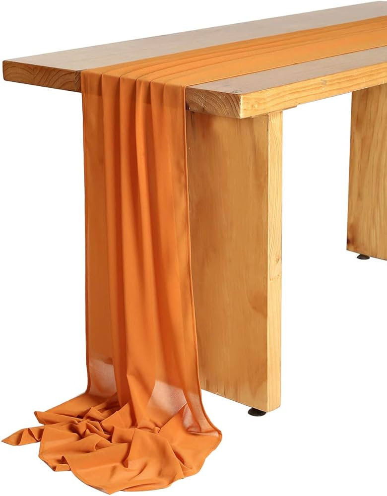 SHERWAY 27 x 168 Inch Orange Wedding Chiffon Table Runner, Extra Long 14FT Soft Semi Sheer Tablec... | Amazon (US)