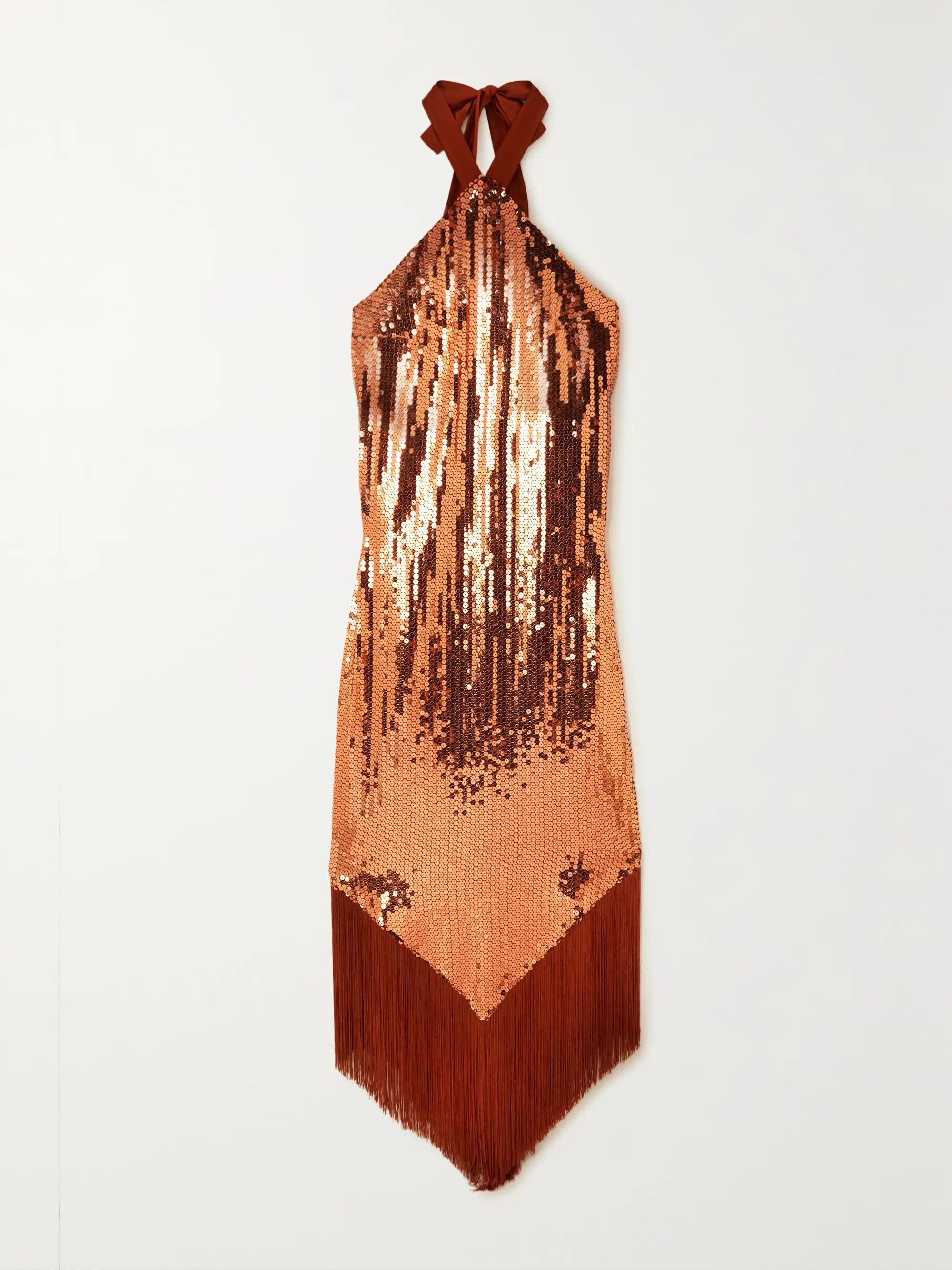 Nina fringed satin-trimmed sequined crepe halterneck maxi dress | NET-A-PORTER (US)