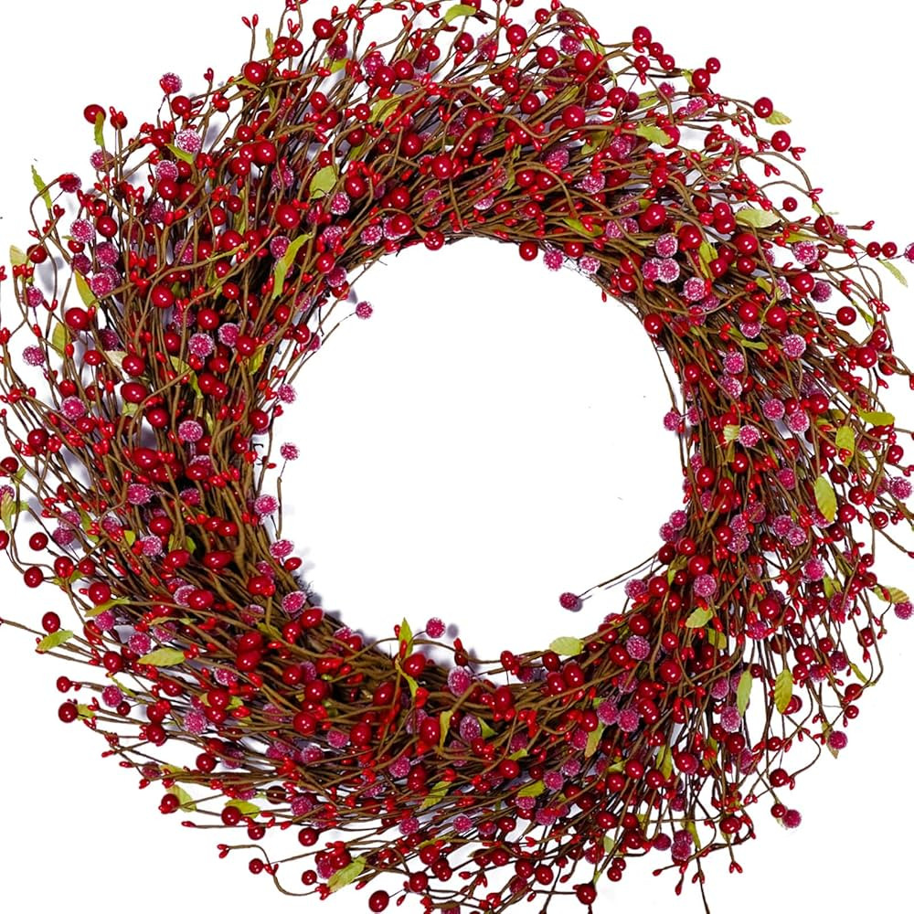 24 Inch Suger Red Berry Wreath for Winter and Christmas Home Decoration, Large Size Red Berries W... | Amazon (US)