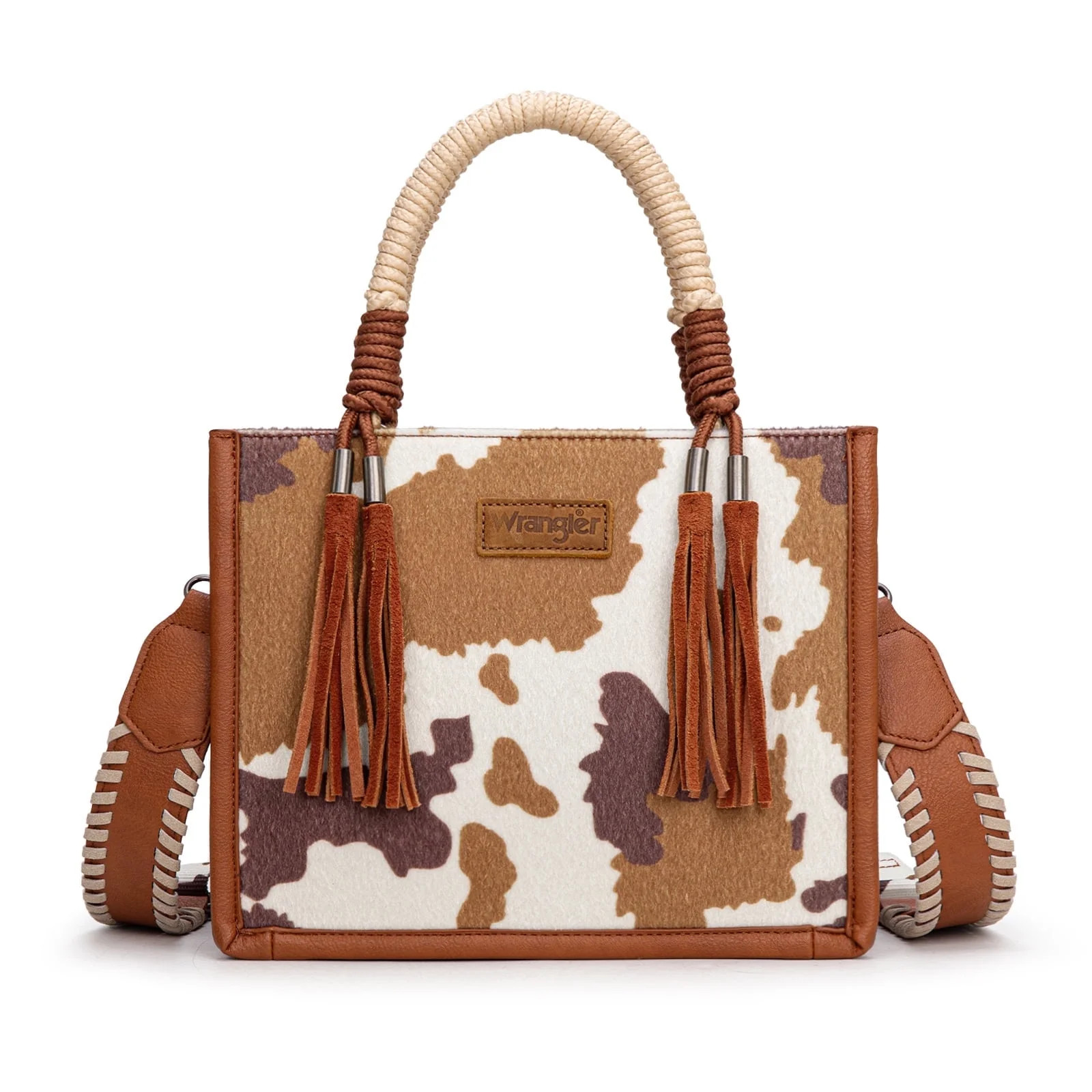 Wrangler Tote Bag Cow Print Western Satchel Bags for Women with Braided Rope Handle, Brown | Walmart (US)