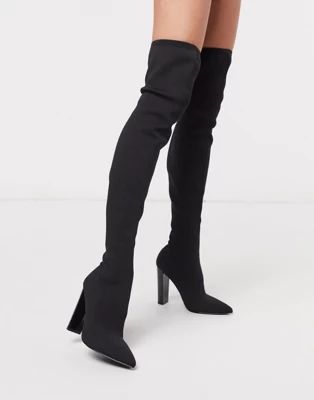 ASOS DESIGN Kudos knitted block heel thigh high boots in black | ASOS US