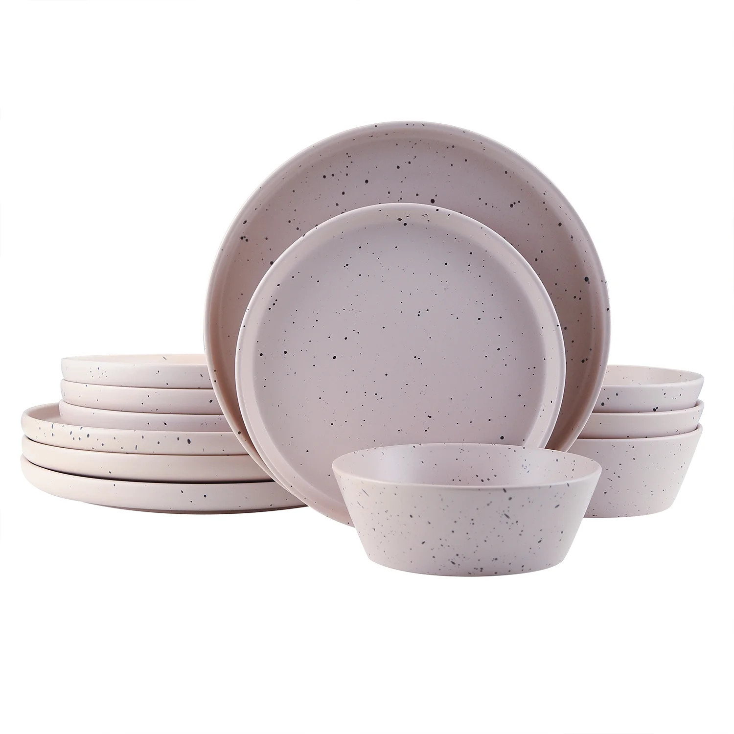 Stone Lain Jessica Stoneware 12-Piece Round Dinnerware Set, Taupe - Walmart.com | Walmart (US)