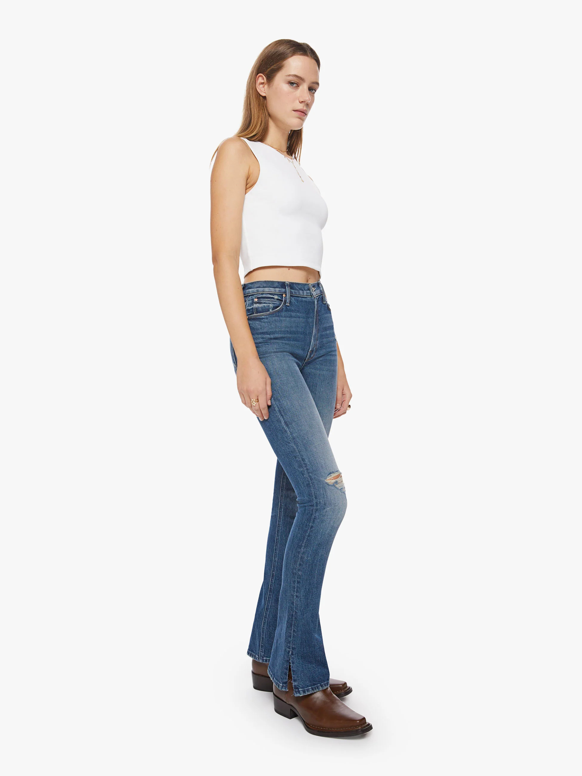High Waisted Runaway Slice Heel - Morning Chores | Mother Denim