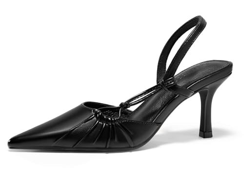 Coutgo Womens Slingback Kitten Heels Closed Pointed Toe Pumps D'Orsay Wedding Party Dress Shoes, Black, Size 8.5 | Amazon (US)