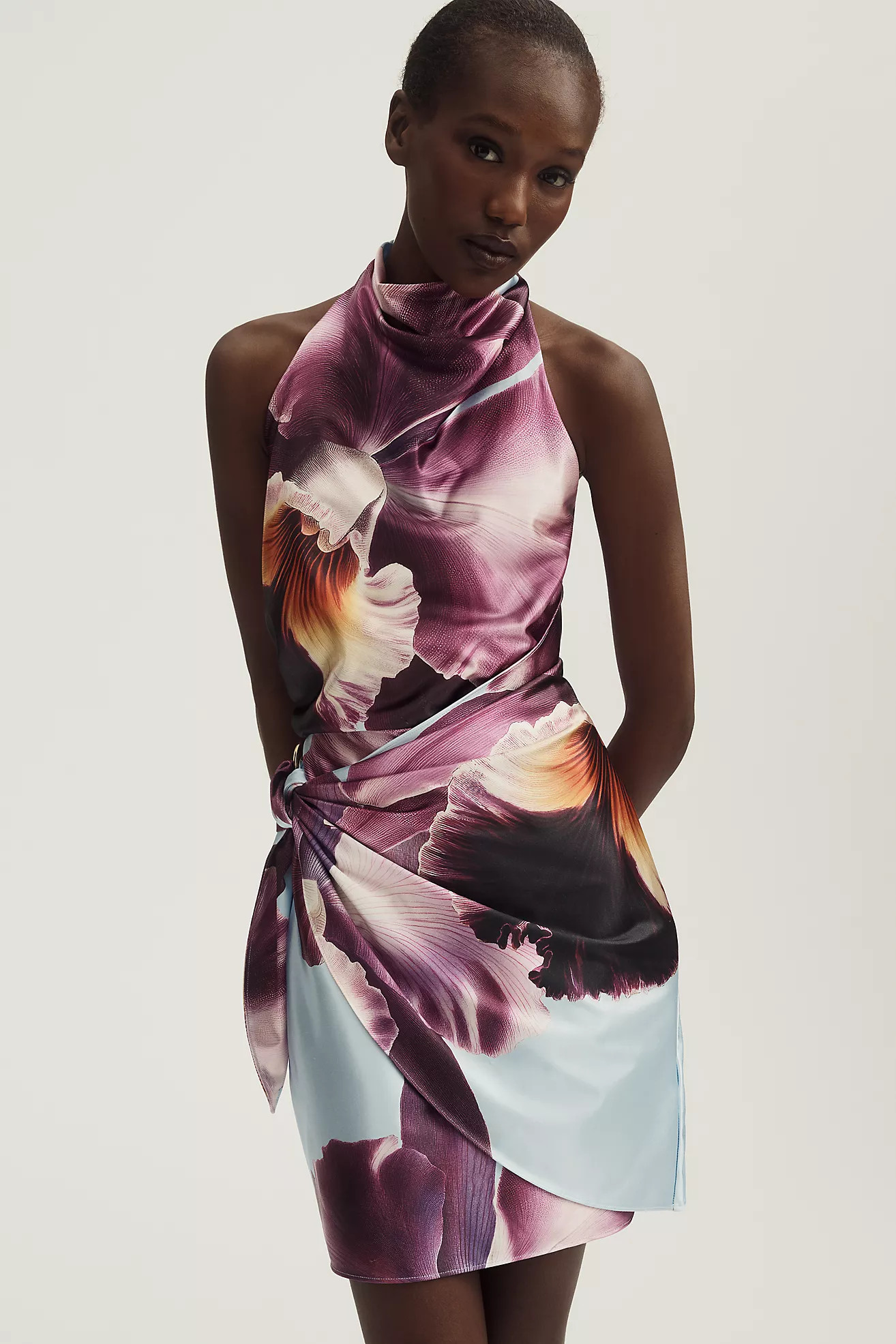 Maeve Draped Halter Satin Mini Dress | Anthropologie (US)