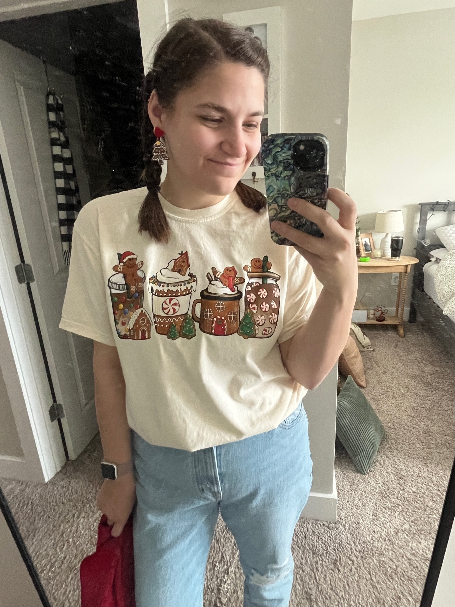 Cutie holiday tee! Found on Etsy during a cyber Monday sale - exact shop is linked! Jeans are size 30 madewell! | casual petite midsize curvy style | cute casual holiday outfit | Christmas tee 

#LTKHoliday #LTKstyletip #LTKmidsize