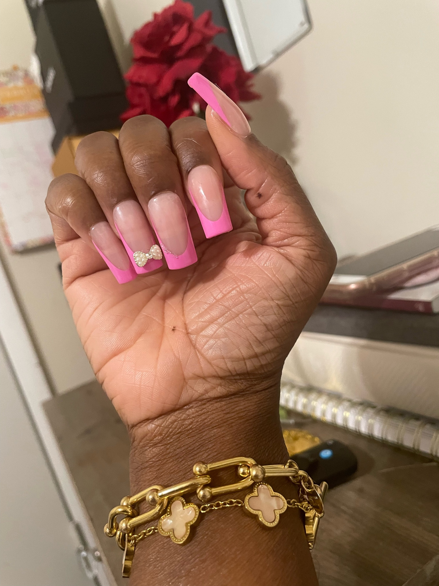 Pink nails and gold bracelets 💕#gelnails #BTArtbox
#cloverbracelet


#LTKFindsUnder50 #LTKStyleTip #LTKMostLoved