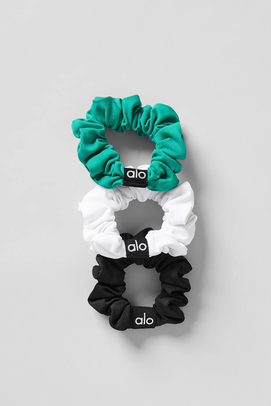 Alo Yoga� | Fresh Mini Scrunchie 3-Pack in Spruce Green/White/Black | Alo Yoga