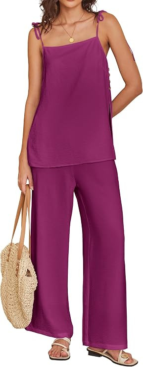 ANRABESS Womens 2 Piece Summer Sets, Casual Sleeveless Top and Wide Leg Pants Set, Loose Loungewe... | Amazon (US)