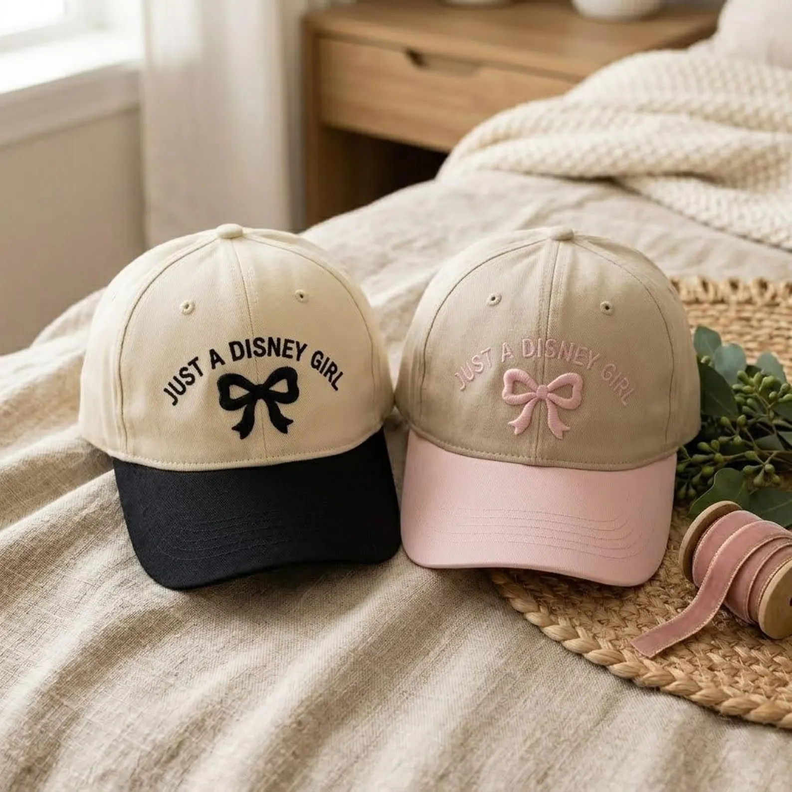 Embroidered Just A Magical Land Girl Hat, Coquette Aesthetic Hat, Pink Puffy Bow Cap, Girl Trip G... | Etsy (Global)