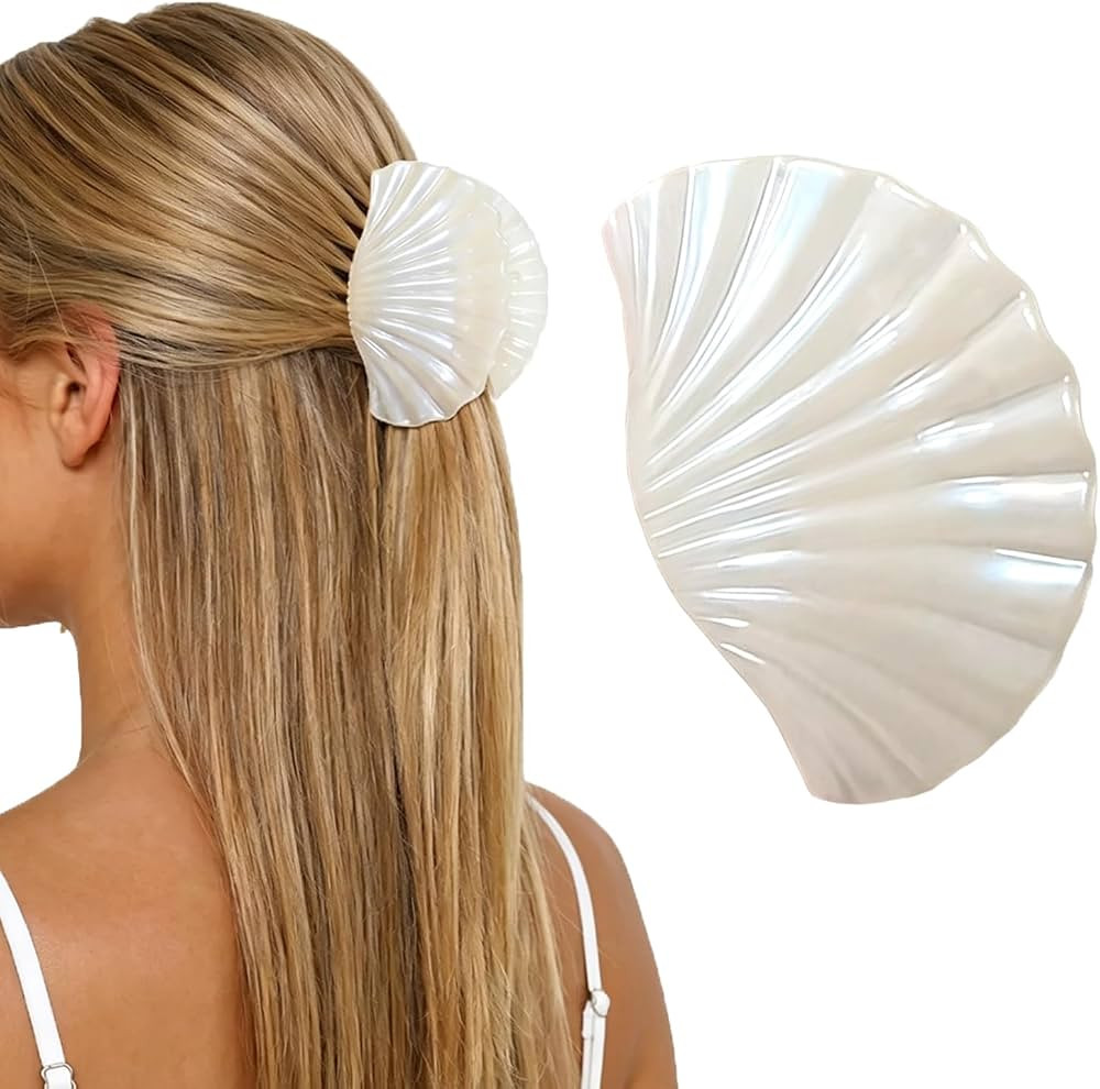 White Shell Hair Claw Clips 1PcMedium Iridescent Jelly Colors Hair Shark Claw White Elegant Seasi... | Amazon (US)