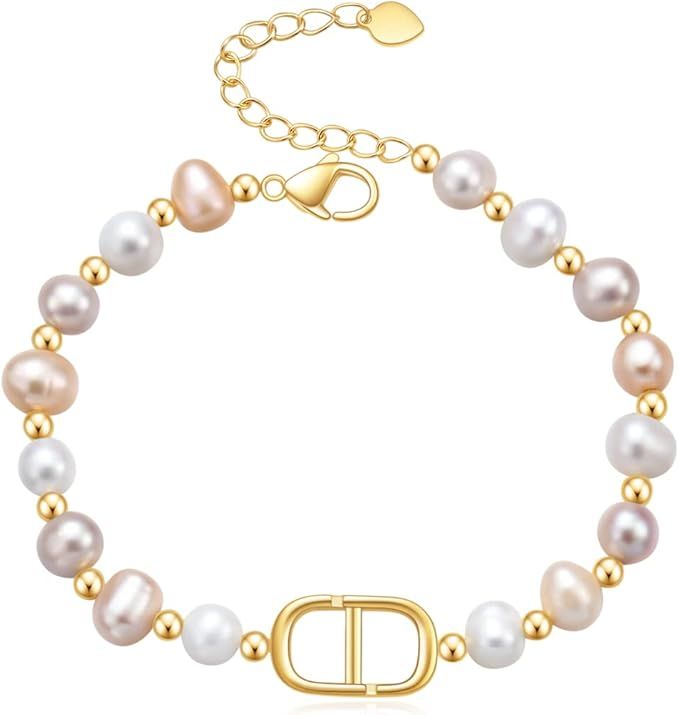 Baroque Pearl Bracelet 18K Gold Plated Bead Ball Bracelet Pearl Choker Dainty Adjustable Necklace... | Amazon (US)