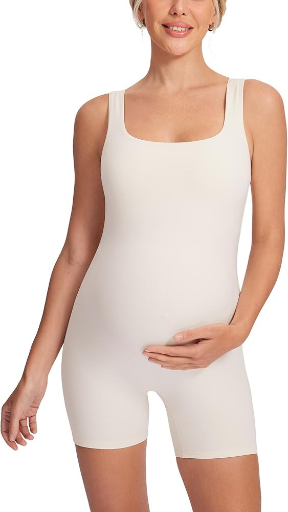 MOMANDA Women' s Maternity Bodysuit Sleeveless Shorts Jumpsuit Square Neck Tank Top for Pregnancy | Amazon (US)