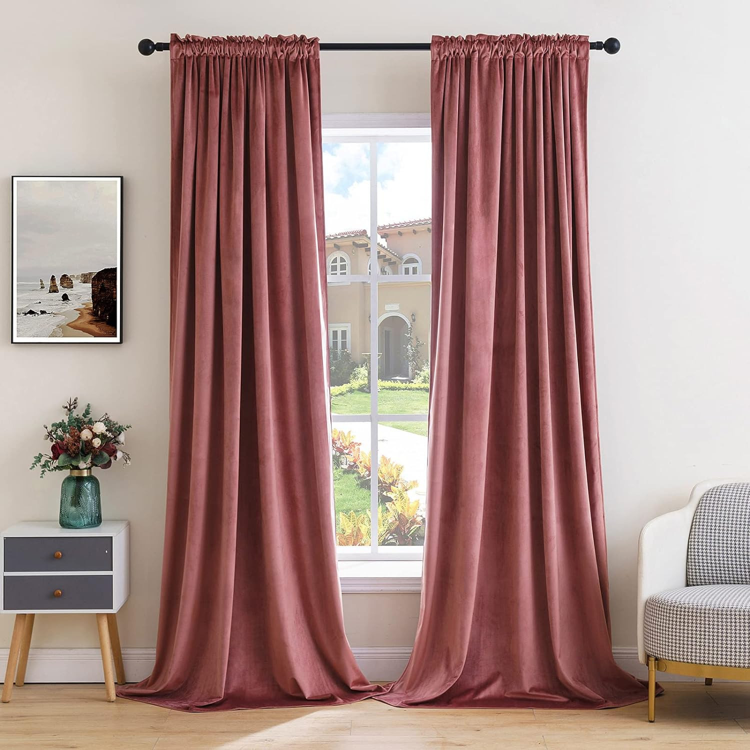 MIULEE Dusty Rose Pink Velvet Curtains Thermal Insulated Blackout Curtain Drapes for Bedroom Livi... | Amazon (US)