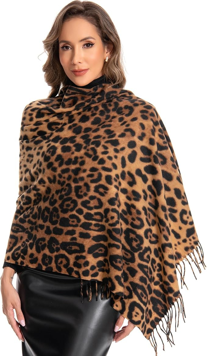 Leopard Scarf Women Chunky Scarves Winter Warm Thick Oversized Blanket Long Faux Cashmere Fringe ... | Amazon (US)