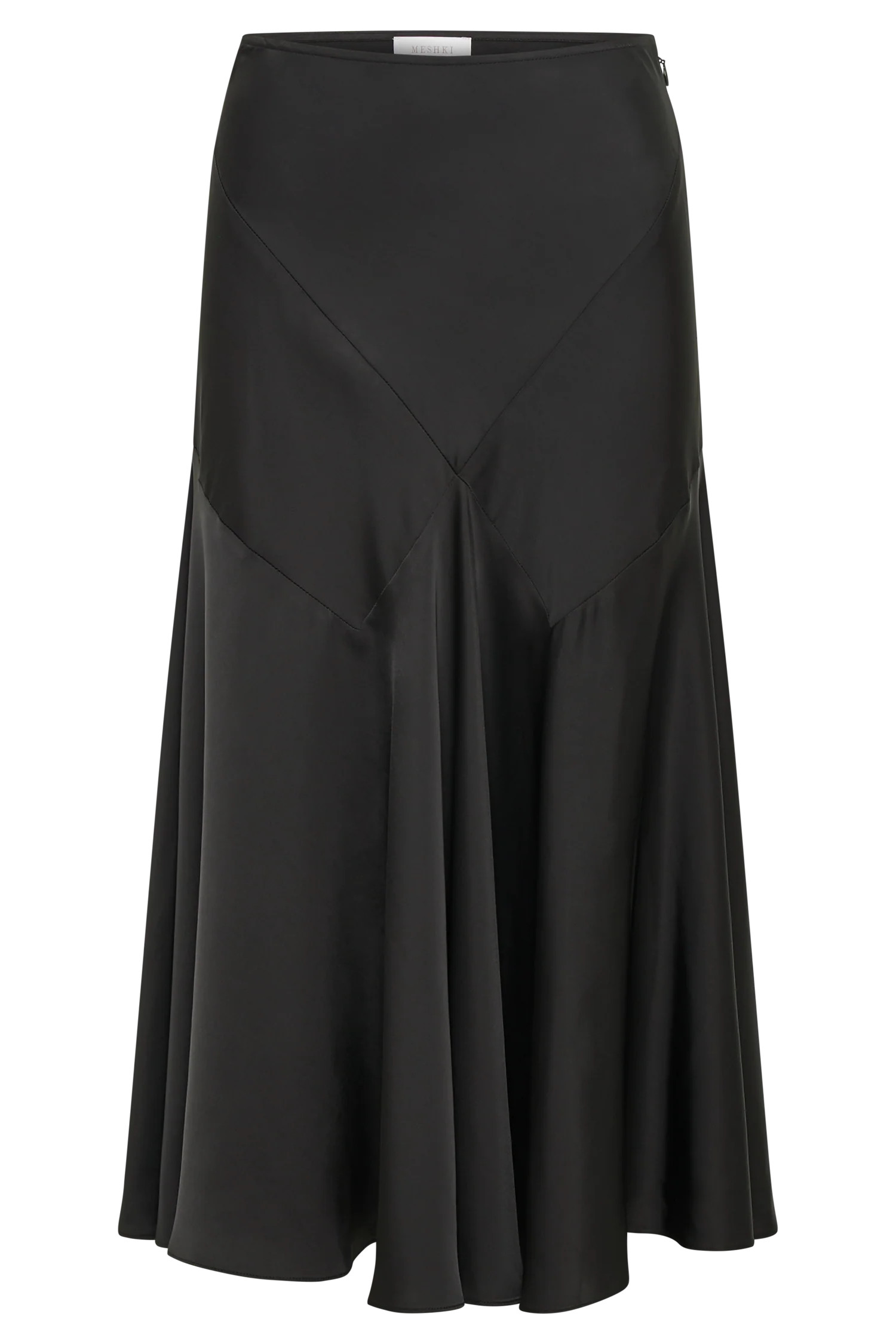 Tomika Satin Midi Skirt - Black | MESHKI US