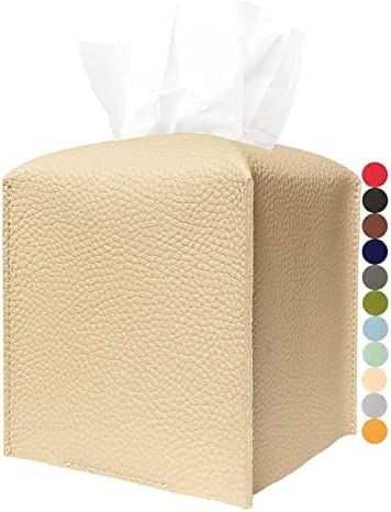 Leather Tissue Box Cover Square – with Bottom Belt [JESMINI, Beige] Modern PU Leather Tissue Bo... | Amazon (US)