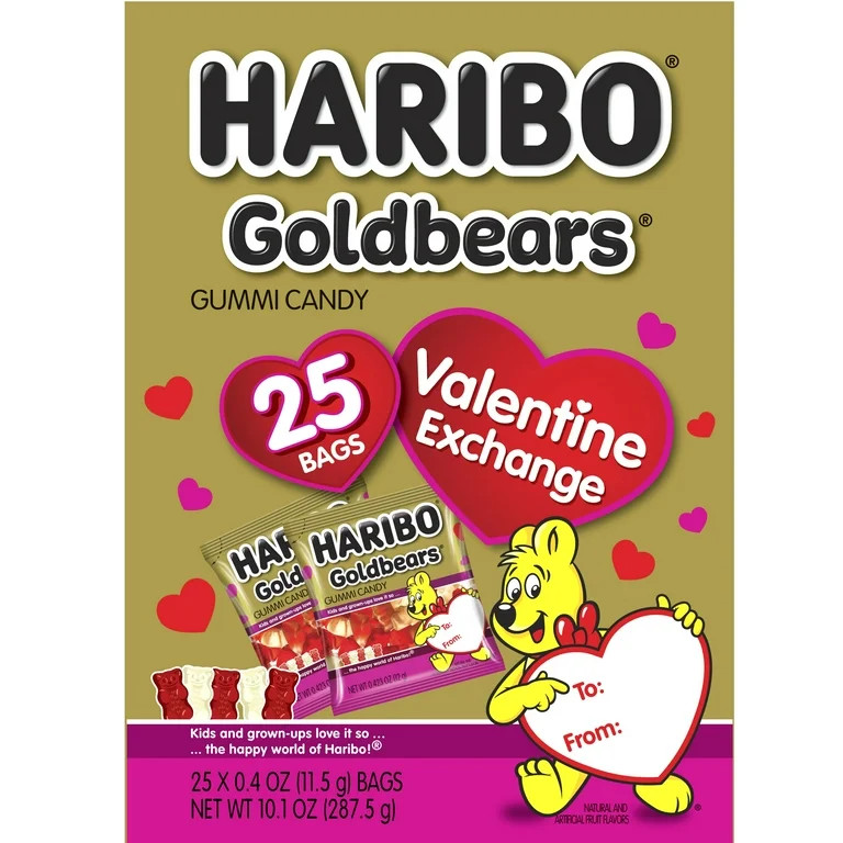 HARIBO Goldbears Gummy Bears Valentine's Day Exchange Kit Gummy Candy, 10.1oz, 25ct Mini .4oz Gum... | Walmart (US)