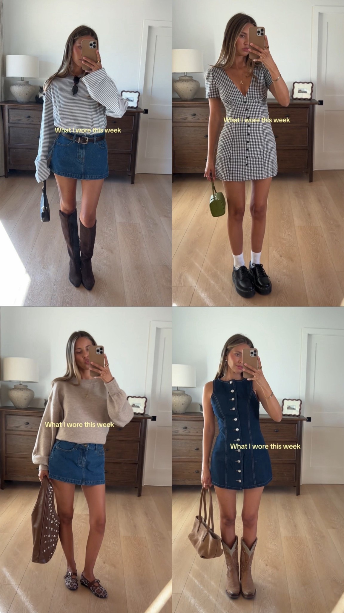 WHAT I'M WEARING
All these looks are from
Princess Polly - so many cute spring pieces!!
SIZING NOTES:
Denim mini runs small - size up
Boots are from Boot Barn
Belt is sold out but linking similar options