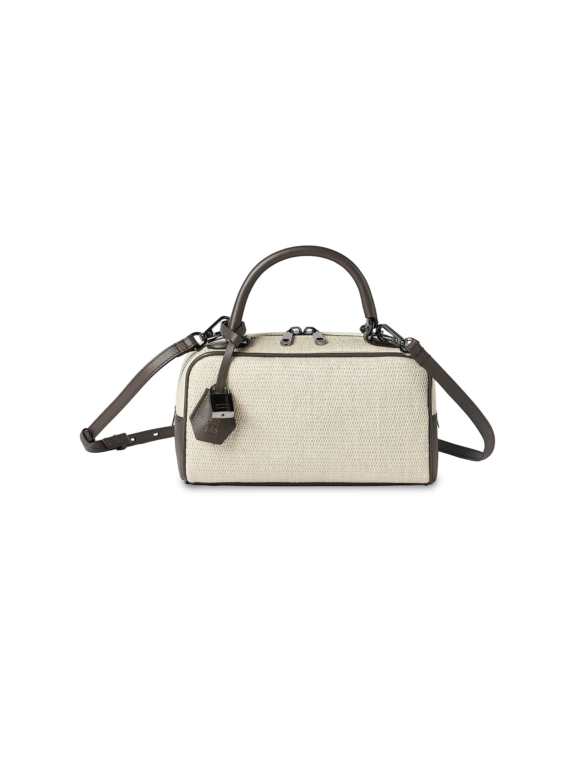 Explorer Small Boston Top Handle Bag in Techno Raffia and Leather | Saks Fifth Avenue