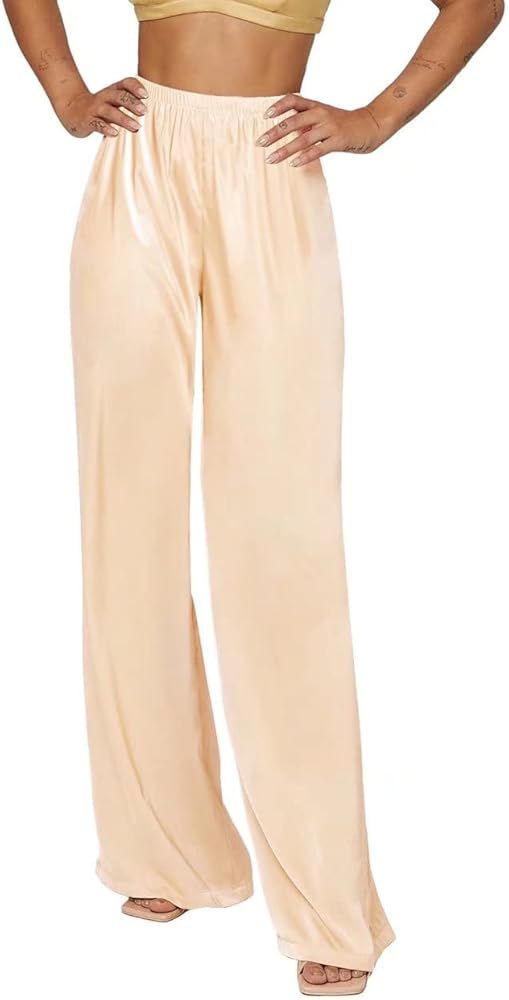 SWOMOG Women's Silk Satin Pajama Pants Longs Silky Sleep Pants Loungewear Pj Bottoms Soft Nightwe... | Amazon (US)