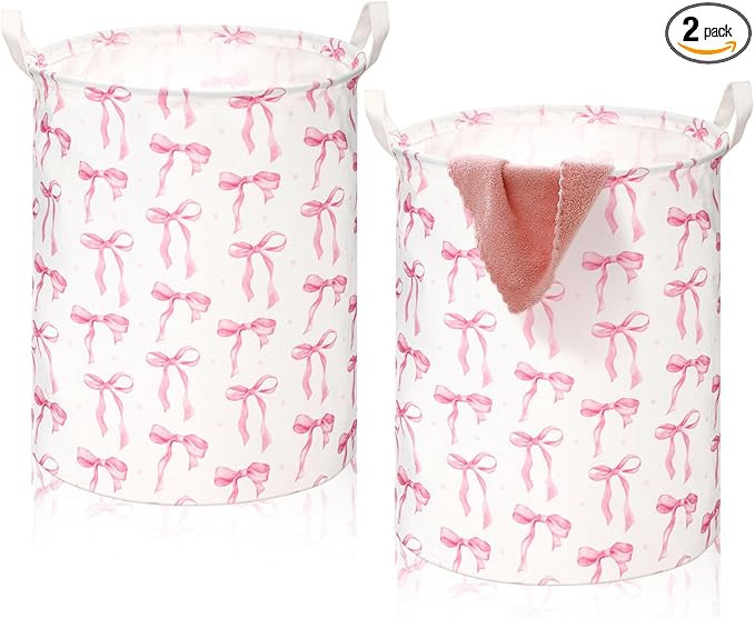 2 Pcs Coquette Bow Laundry Basket Coquette Storage Basket for Girls Nursery Hamper with Handles F... | Amazon (US)