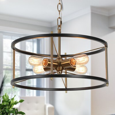 ZEVNI Gayle 4-Light Matte Black and Brass Drum Industrial Chandelier | Lowe's