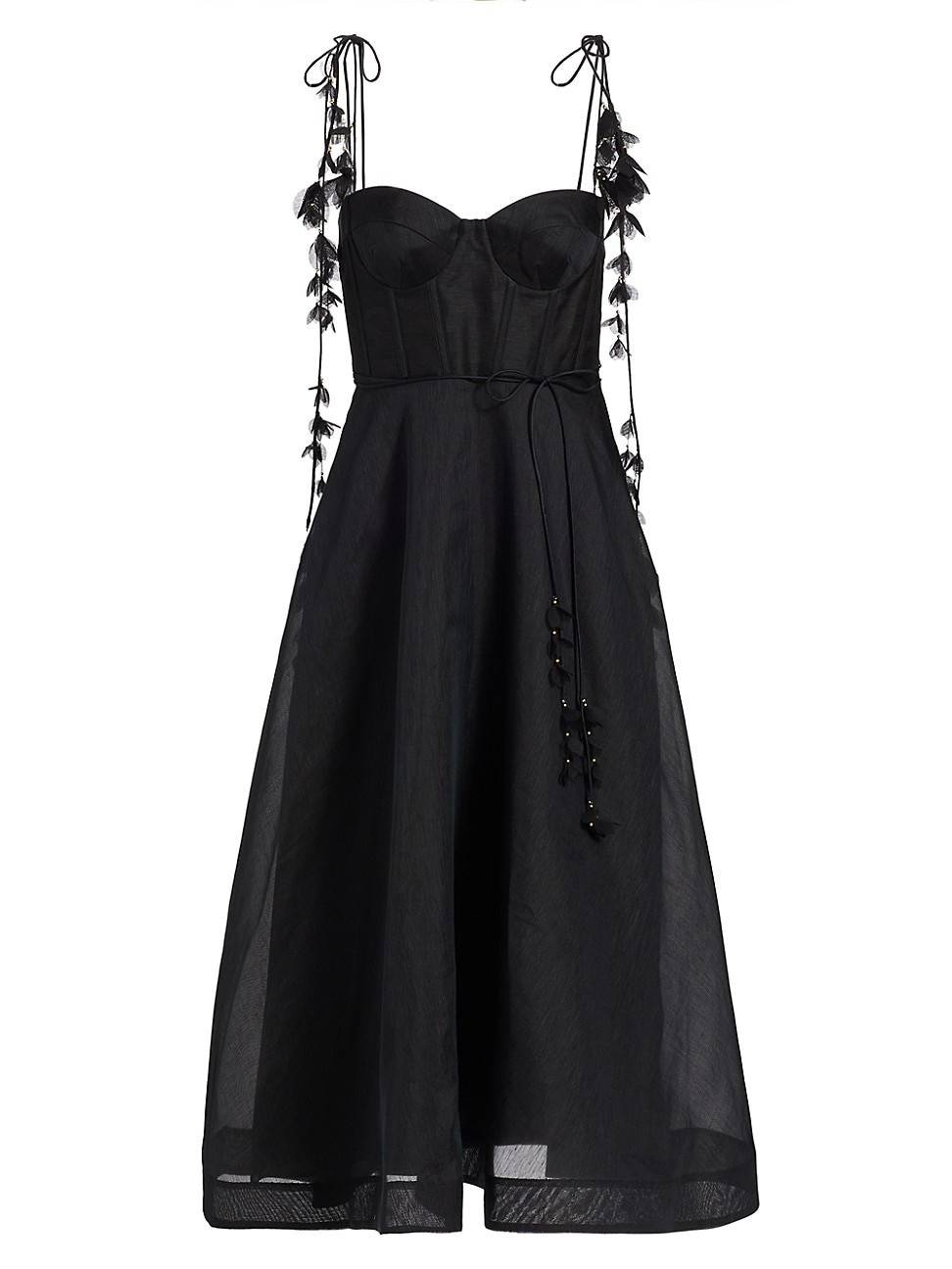 Women's Natura Appliqué Linen-Blend Midi-Dress - Black - Size 0 | Saks Fifth Avenue