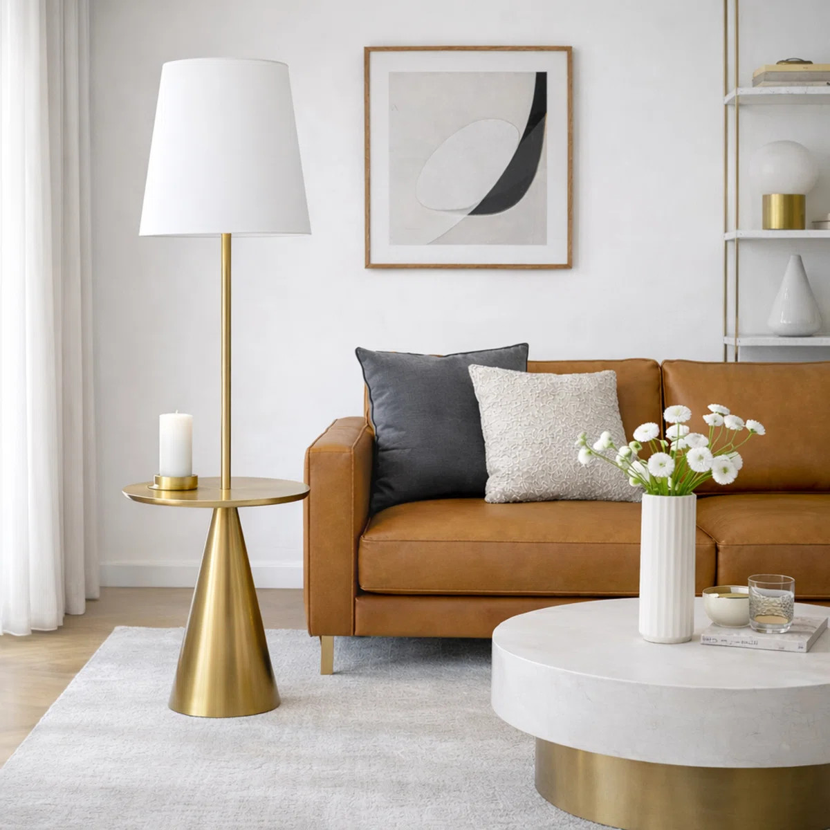 Zal 67.5'' Gold Brass Tray Table Floor Lamp | Wayfair North America