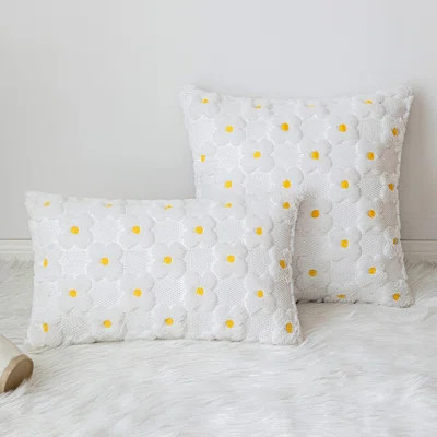 Daisy Floral Decorative Pillow Cover Set of 2 in Beige 50 cm x 50 cm – Modern Minimalist Polyester Accent | Wayfair North America