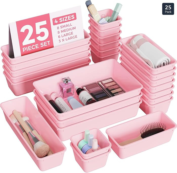 BiuLeon 25 PCS Plastic Drawer Organizers Set, 4-Sizes Vanity and Makeup Organizer, Desk and bathr... | Amazon (US)