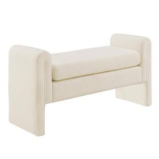 Ivory White Boucle Dining Bench 48.8 in. | The Home Depot